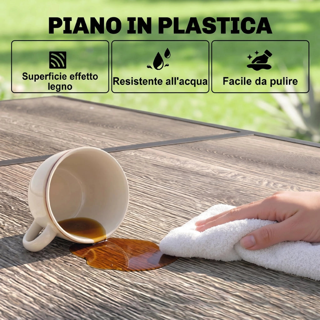 Tavolo da pranzo rettangolare da giardino per 6 persone ¨C Xylo ¨C Acciaio grigio effetto legno 145x85x72 cm
