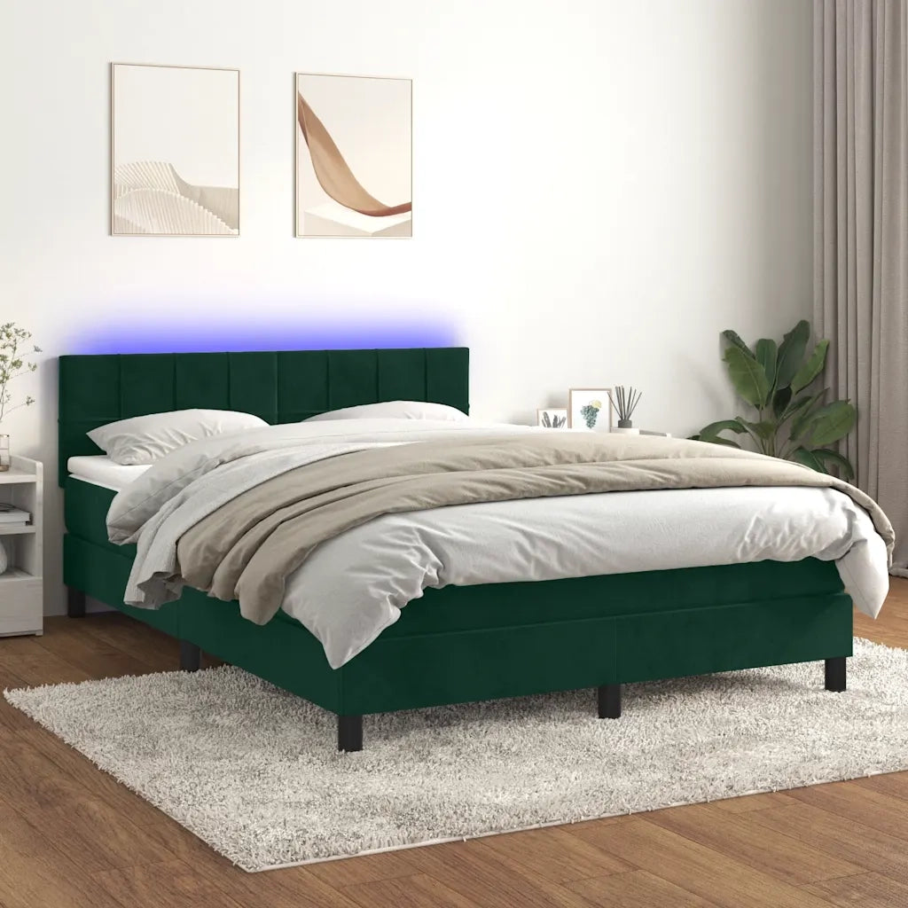 Letto a Molle con Materasso e LED Verde Scuro 140x200cm Velluto 3134408