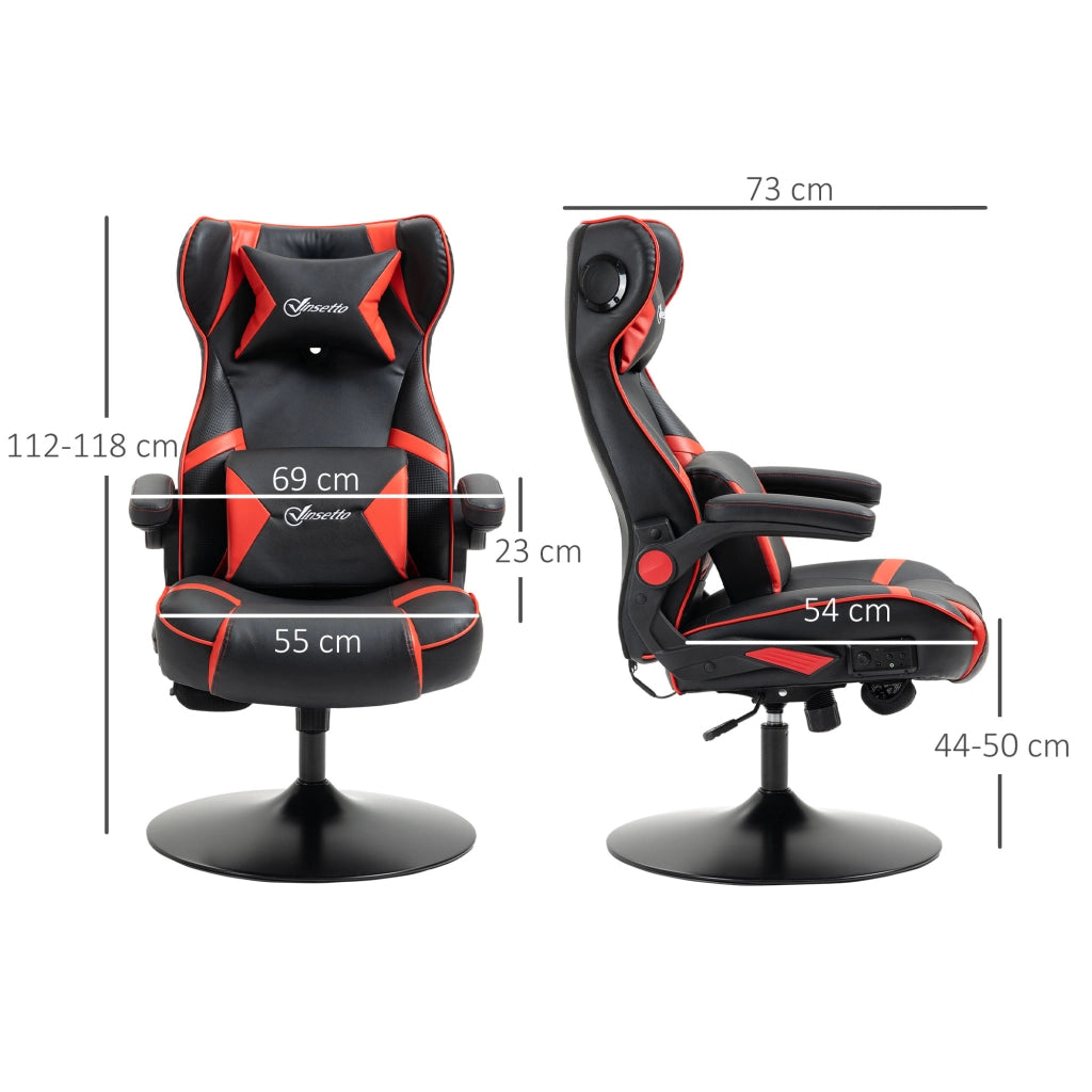 Sedia gaming con altoparlanti bluetooth altezza regolabile poggiatesta e supporto lombare pelle rigenerata rossa