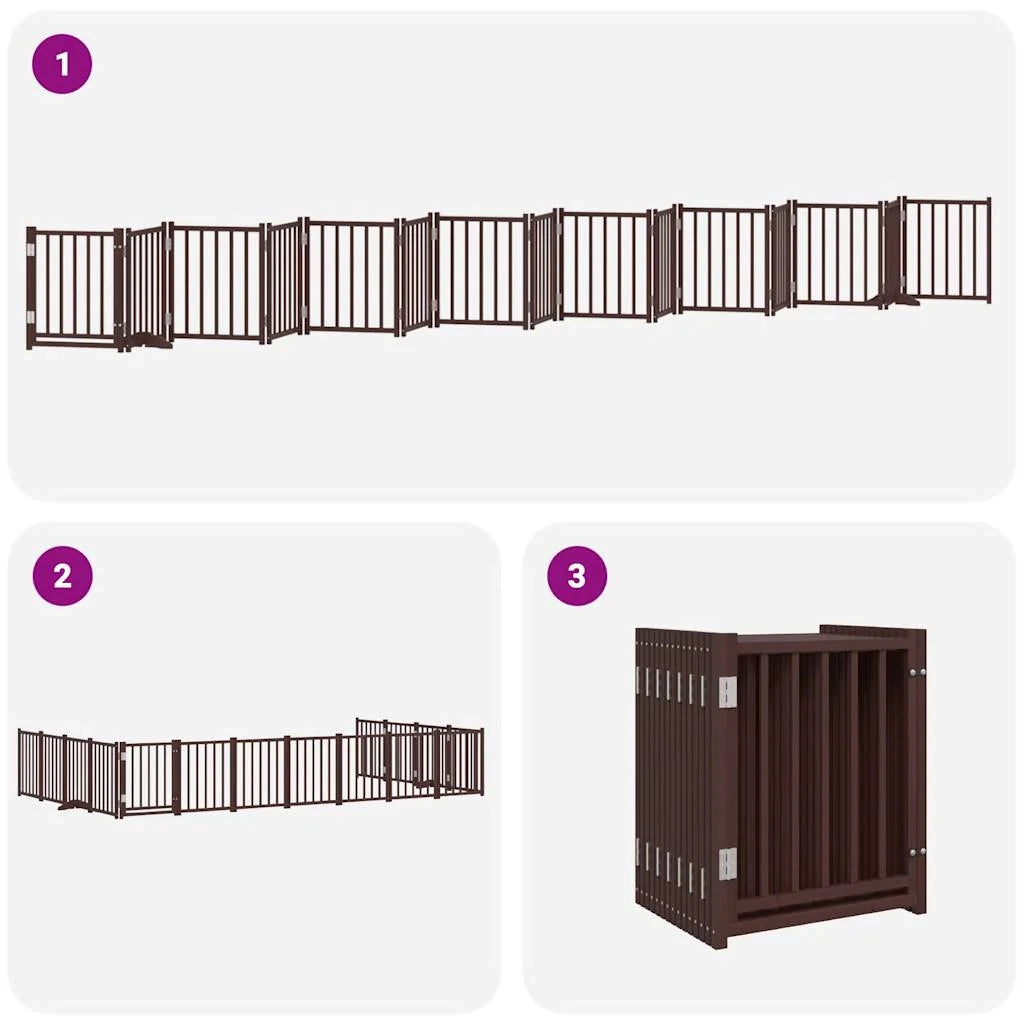 Cancelletto di sicurezza per animali domestici porta pieghevole 15 pannelli legno di pioppo marrone 02_0023208