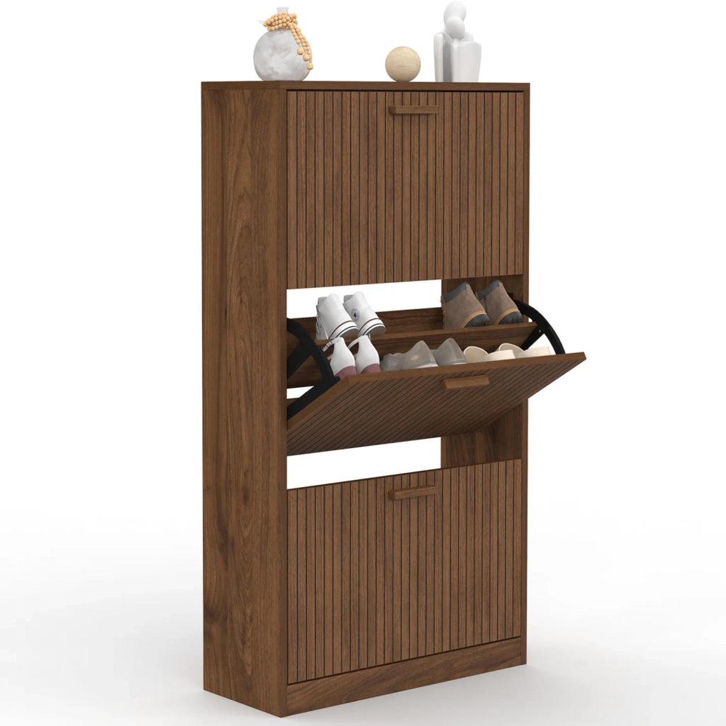 IDMarket - Scarpiera JULIETTE 18 pezzi, 3 ante a doghe, doghe in legno color noce
