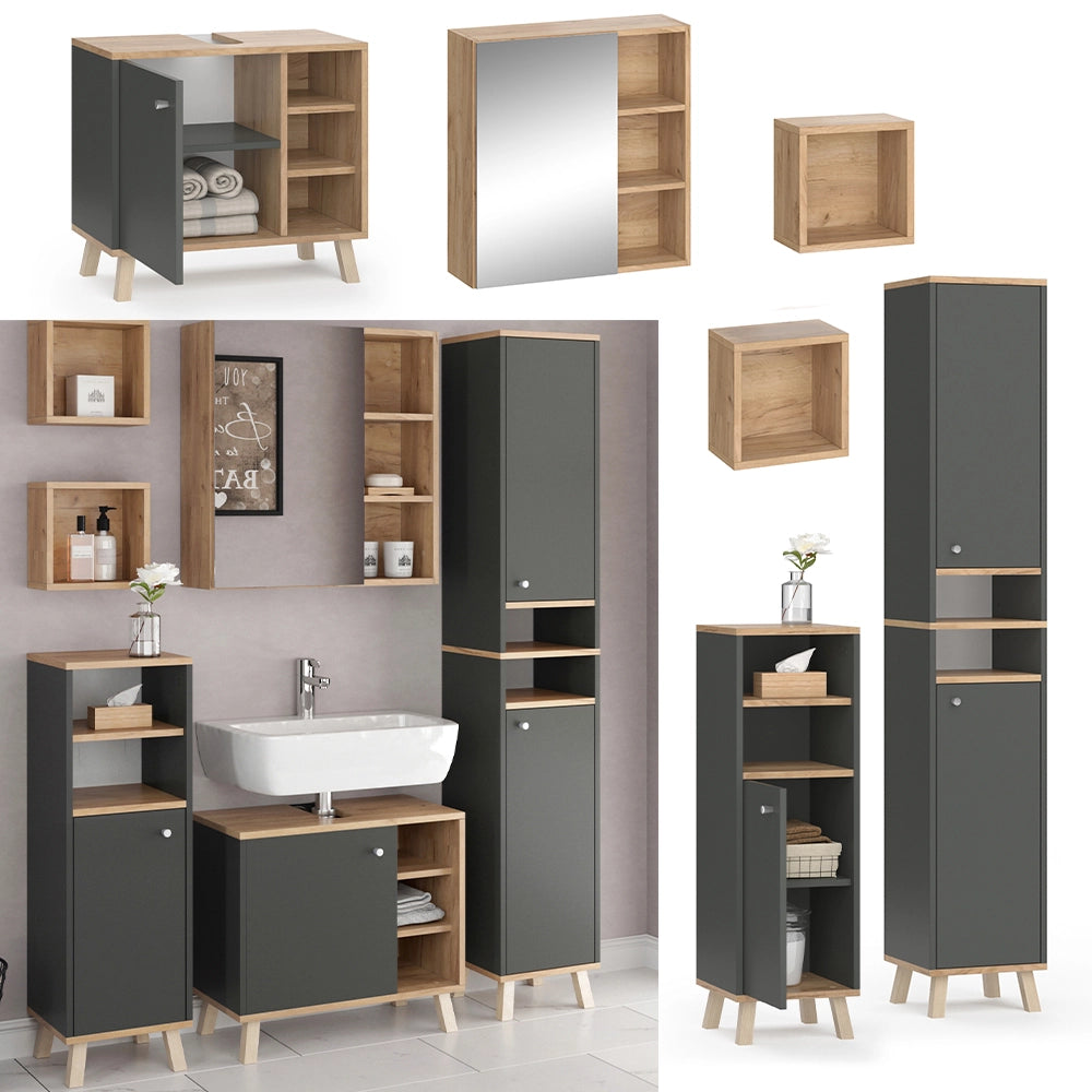 Vicco Set mobili bagno Antracite 5 parti, con armadio alto