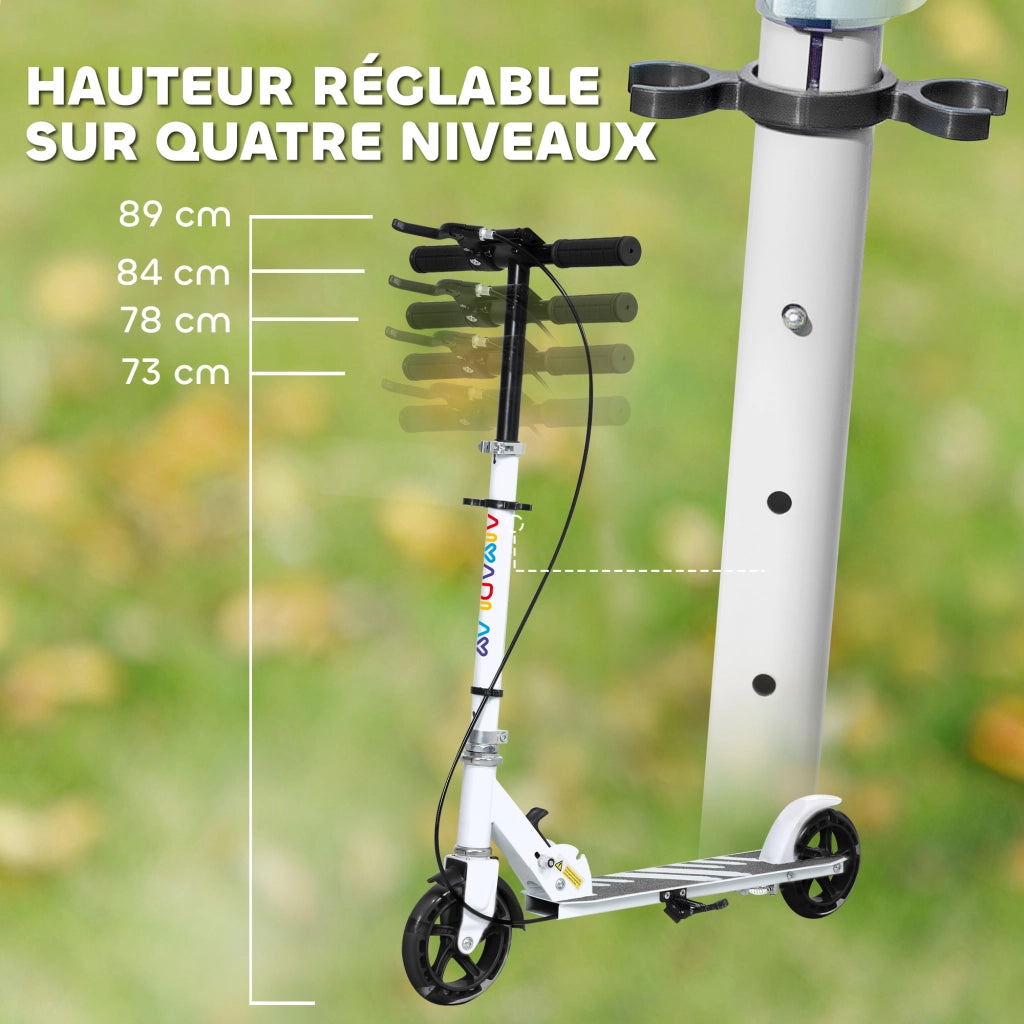 Monopattino pieghevole per bambini 3-8 anni ¨C Xylo ¨C ruote LED luminose, 4 altezze regolabili, bianco