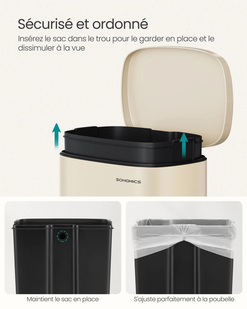 Pattumiera da cucina a pedale da 50 litri con secchio interno in plastica coperchio con chiusura ammortizzata antiodore beige 12_0007189