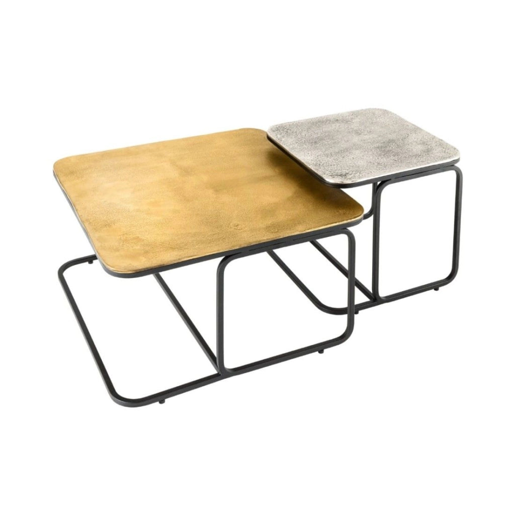 Set di 2 tavolini METRIX quadrati dorati e argentati - Tavolini design impilabili in metallo