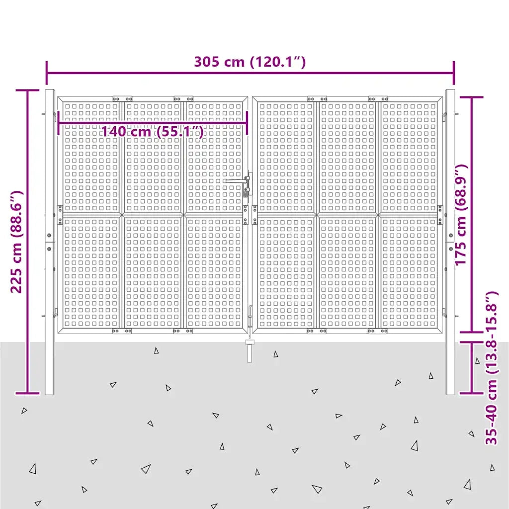 Cancello da Giardino Antracite 300x175 cm in Acciaio 154569