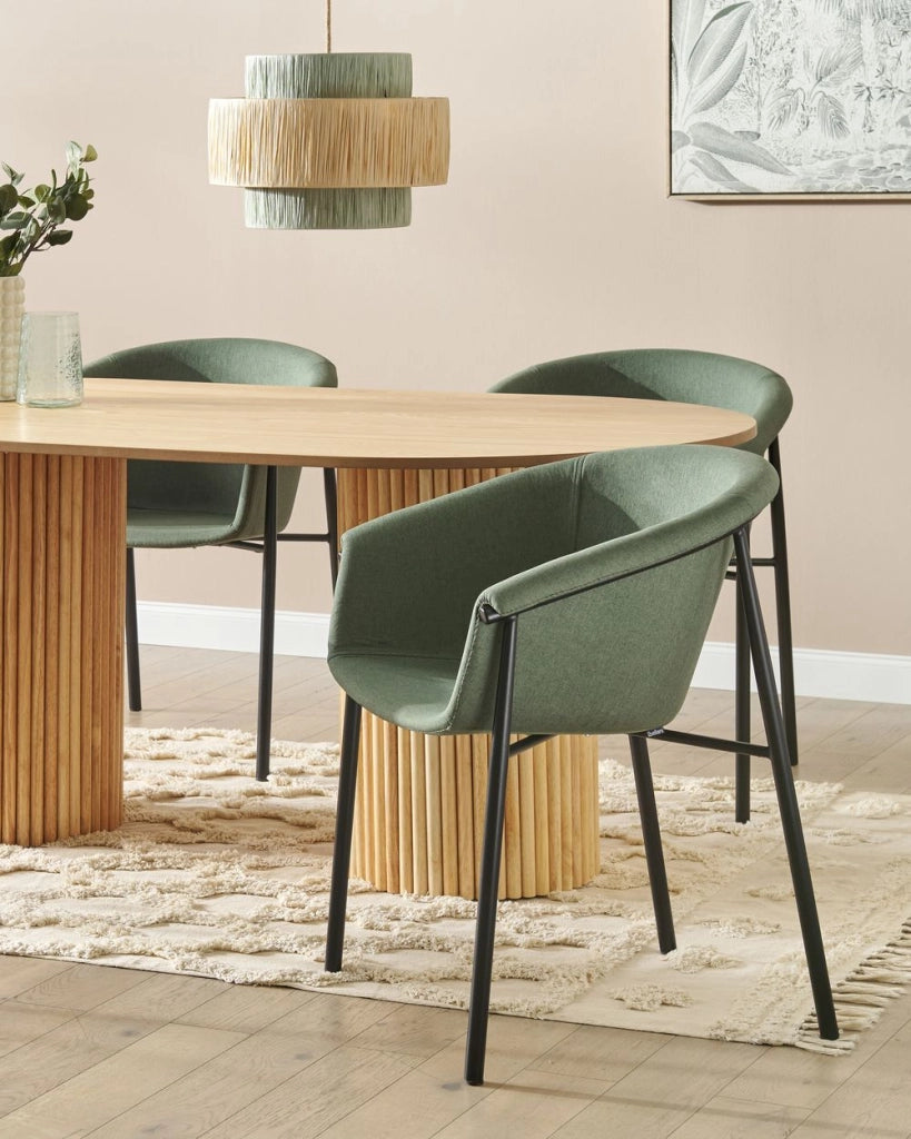 Set di 2 sedie da pranzo con imbottitura in tessuto verde Seduta da pranzo dal design moderno e contemporaneo