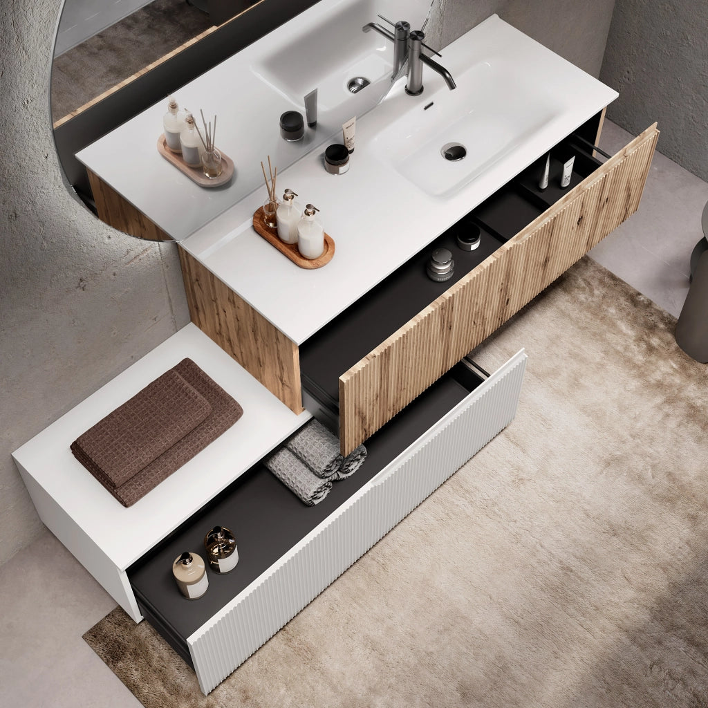 Composizione vasca DX 4 pezzi VENERE quercia/bianco opaco