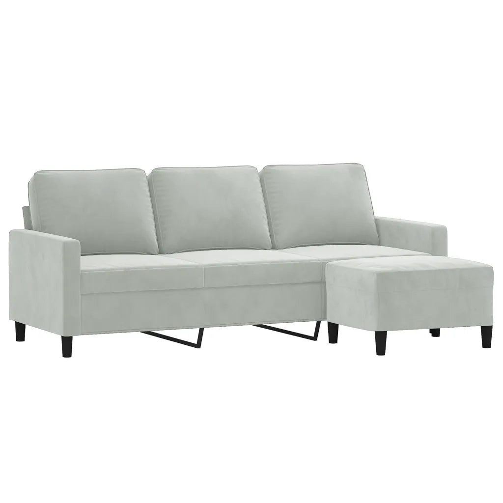 Divano a 3 Posti con Poggiapiedi Grigio Chiaro 180cm in Velluto 3201055