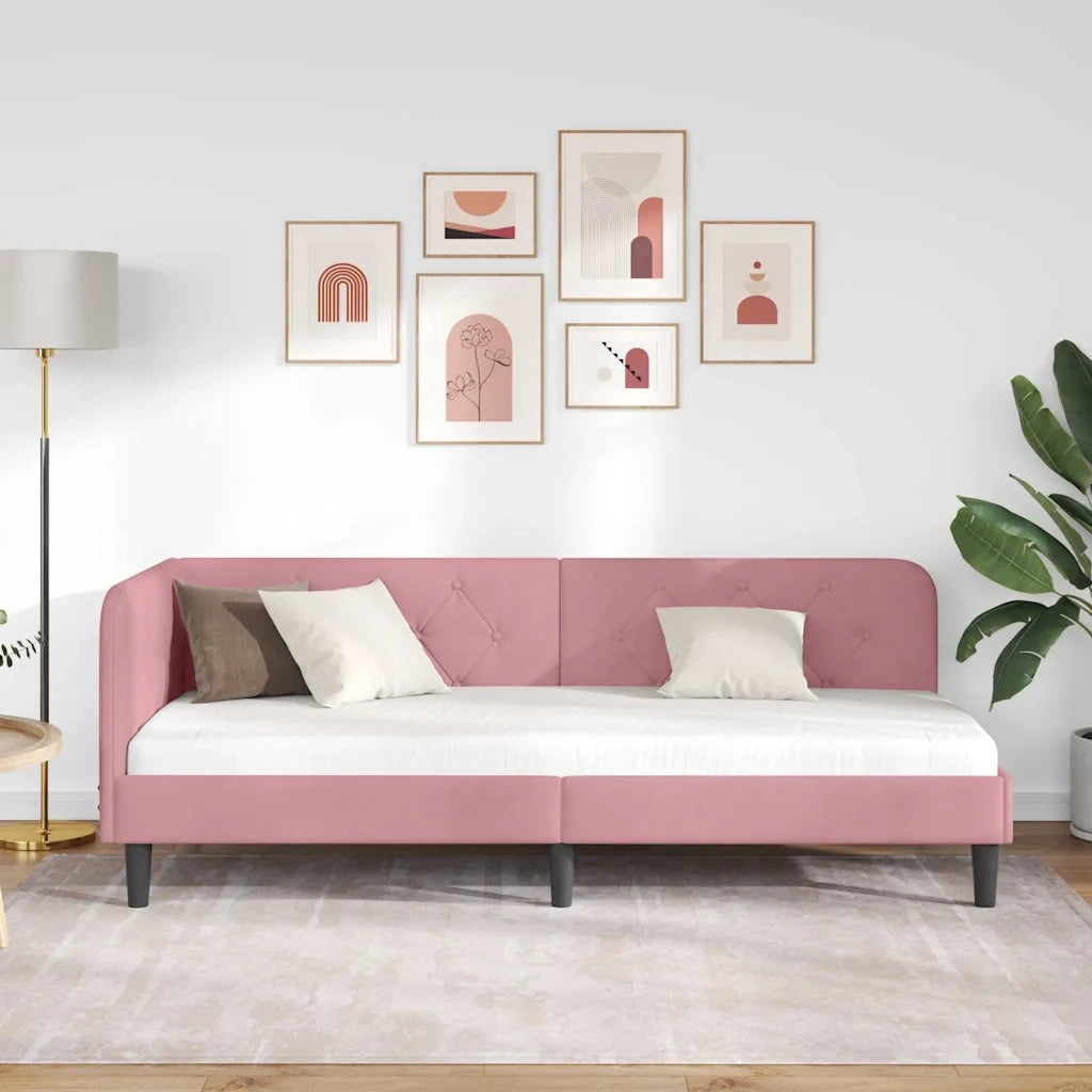 Cornice del letto ad angolo Rosa 80 x 200 cm Velluto