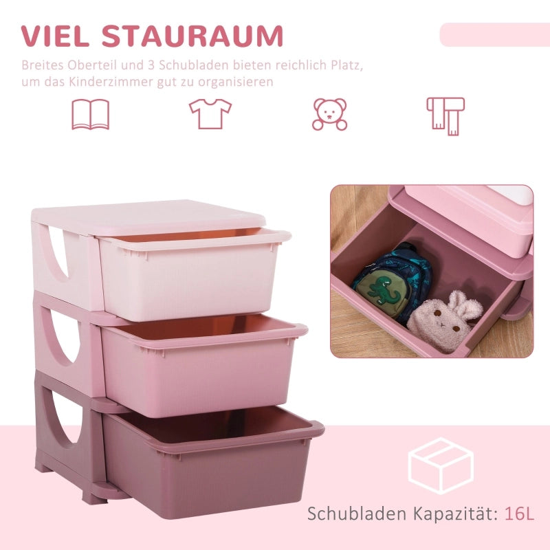 CASSETTIERA PORTAGIOCATTOLI 3 livelli 37x37x56,5 cm rosa in plastica