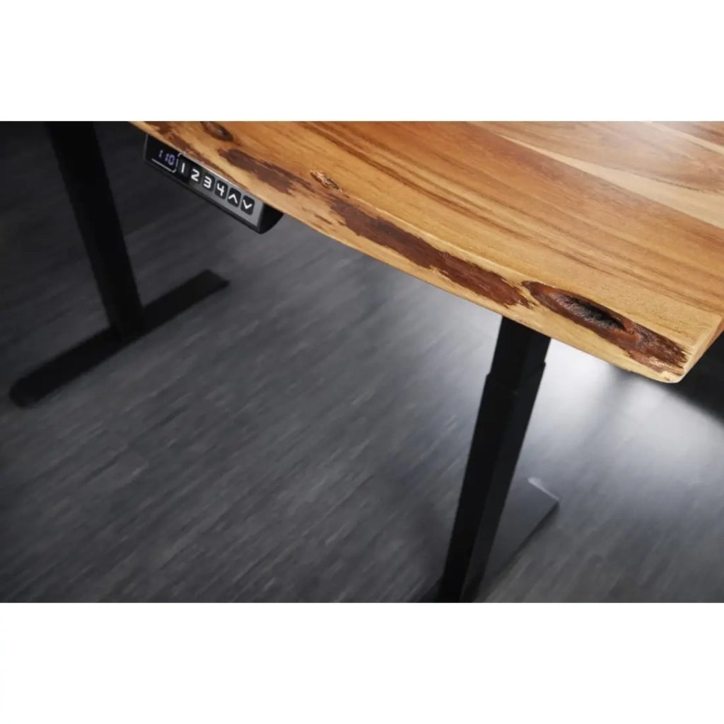 Scrivania elettrica di alta gamma ARKAYA 120 cm in legno massiccio di acacia con bordo naturale - Regolabile in altezza