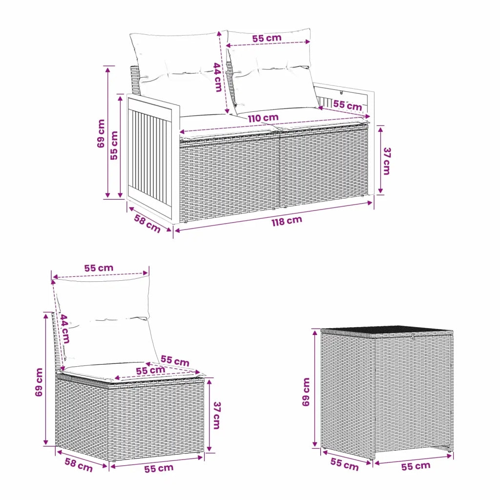 Set di divani 5 pz Grigio e Blu Navy Rattan sintetico e Acciaio 3447963
