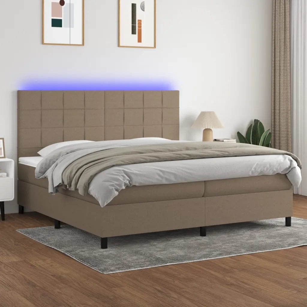 Letto a Molle Materasso e LED tortora 200x200cm in Tessuto 3134905