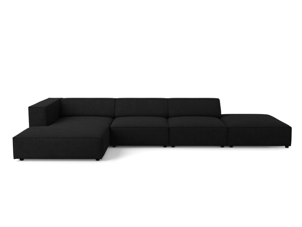 Cosmopolitan Design - Divano angolare sinistro "Arendal" 5 posti in ciniglia con effetto a coste nero 