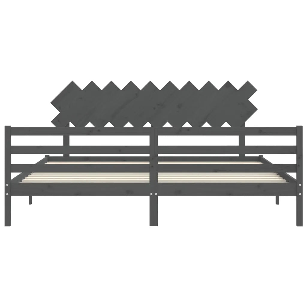 Letto matrimoniale | Letto per adulti | Giroletto con Testiera Grigio 200x200 cm in Legno Massello