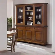 Credenza cristalliera in legno 3 ante arte povera noce scuro mod goccia