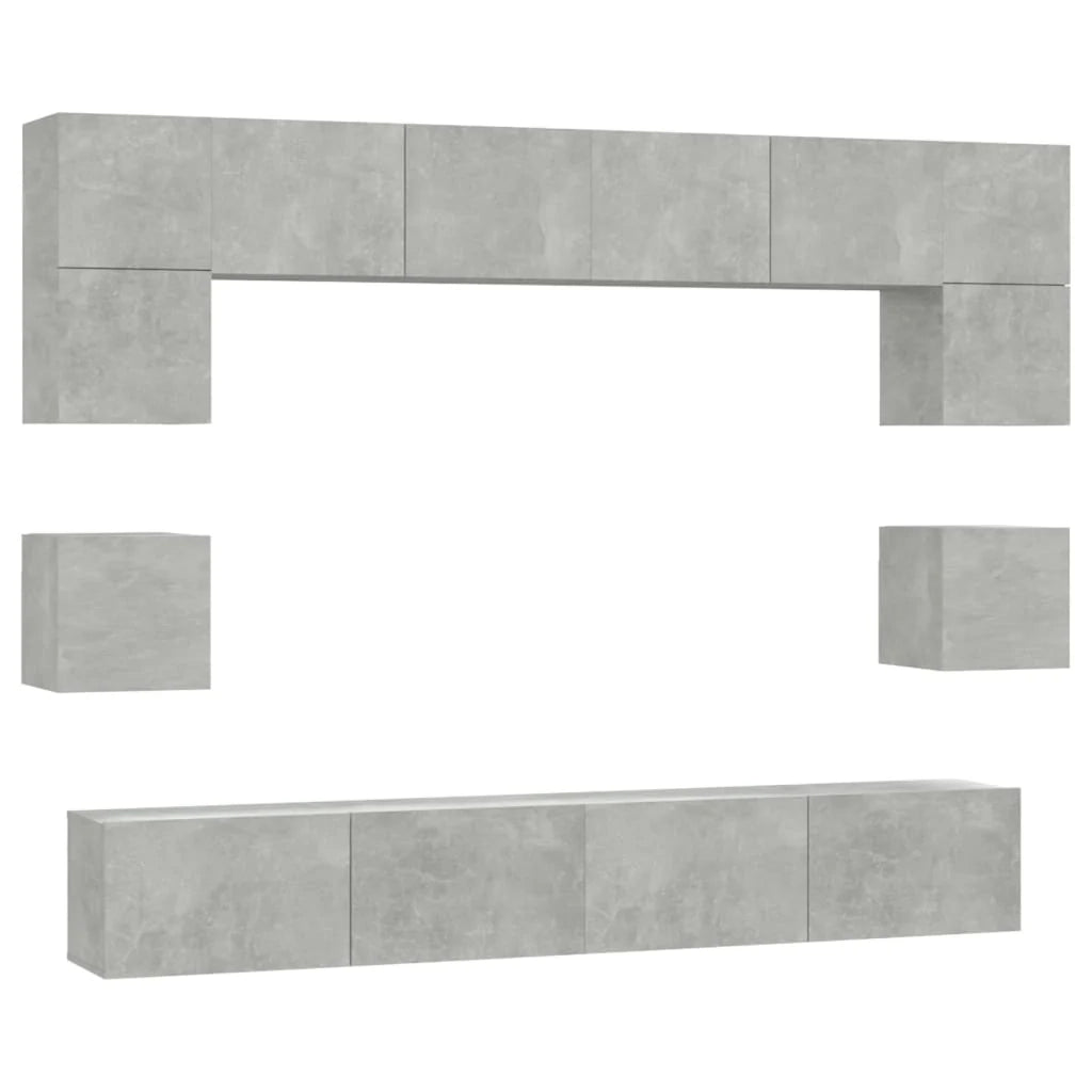 Set di mobili da 8 pezzi tra cui armadio credenza mobile TV televisore per soggiorno camera da letto salotto legno ingegnerizzato grigio 02_0025250