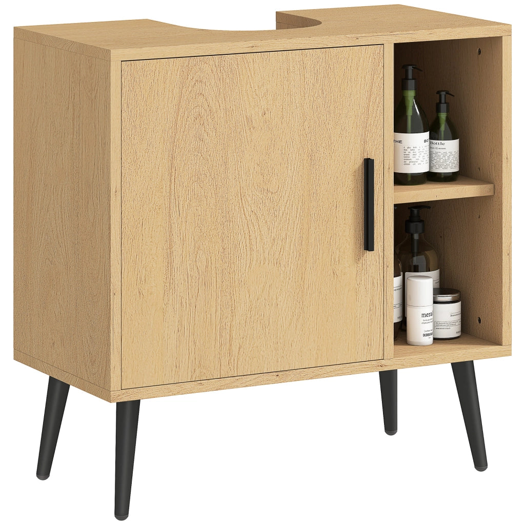 Mobile Sottolavabo Bagno con Anta a Chiusura Progressiva e Ripiano Regolabile ¨C zephmum ¨C Rovere 60x30x59.5