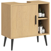 Mobile Sottolavabo Bagno con Anta a Chiusura Progressiva e Ripiano Regolabile ¨C zephmum ¨C Rovere 60x30x59.5