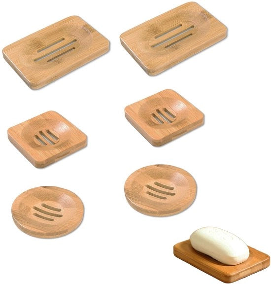6 pezzi di sciacquatura a mano in bambù - scatola di sapone in legno per la doccia