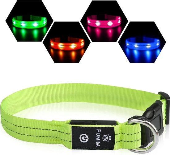 Collare Opacizzante collare Acqua resistente collare Opacizzante LED collare Carica via USB Collare Opacizzante riflettente Collare Opacizzante adattabile Molto luminoso per cani grandi medi piccoli, Verde L