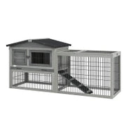 Gabbia per Conigli, Rifugio Superiore con Rampa, Recinto Esterno, 150 x 52 x 68 cm, Grigio