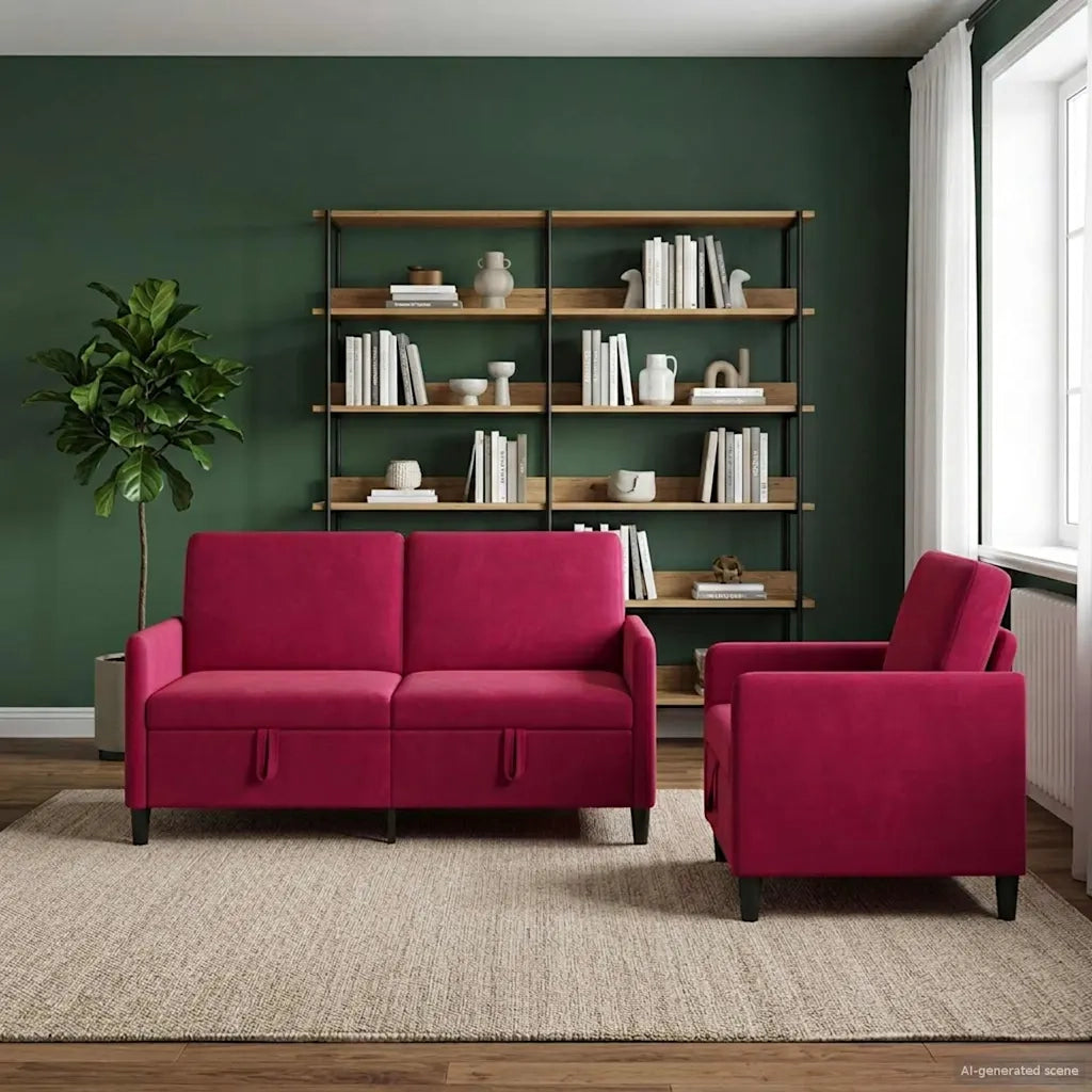 Set di Divani con Storage 2 pz Rosso Vino Poliestere 3429195
