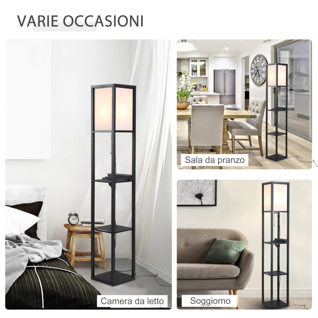 Lampada da Terra con Ripiani ¨C Zephmum ¨C 26x26x160 cm Nero e Bianco