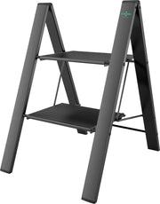 Scala Sgabello a 2 gradini salvaspazio in alluminio NERO mod. LEONARDO 2 COLOMBO