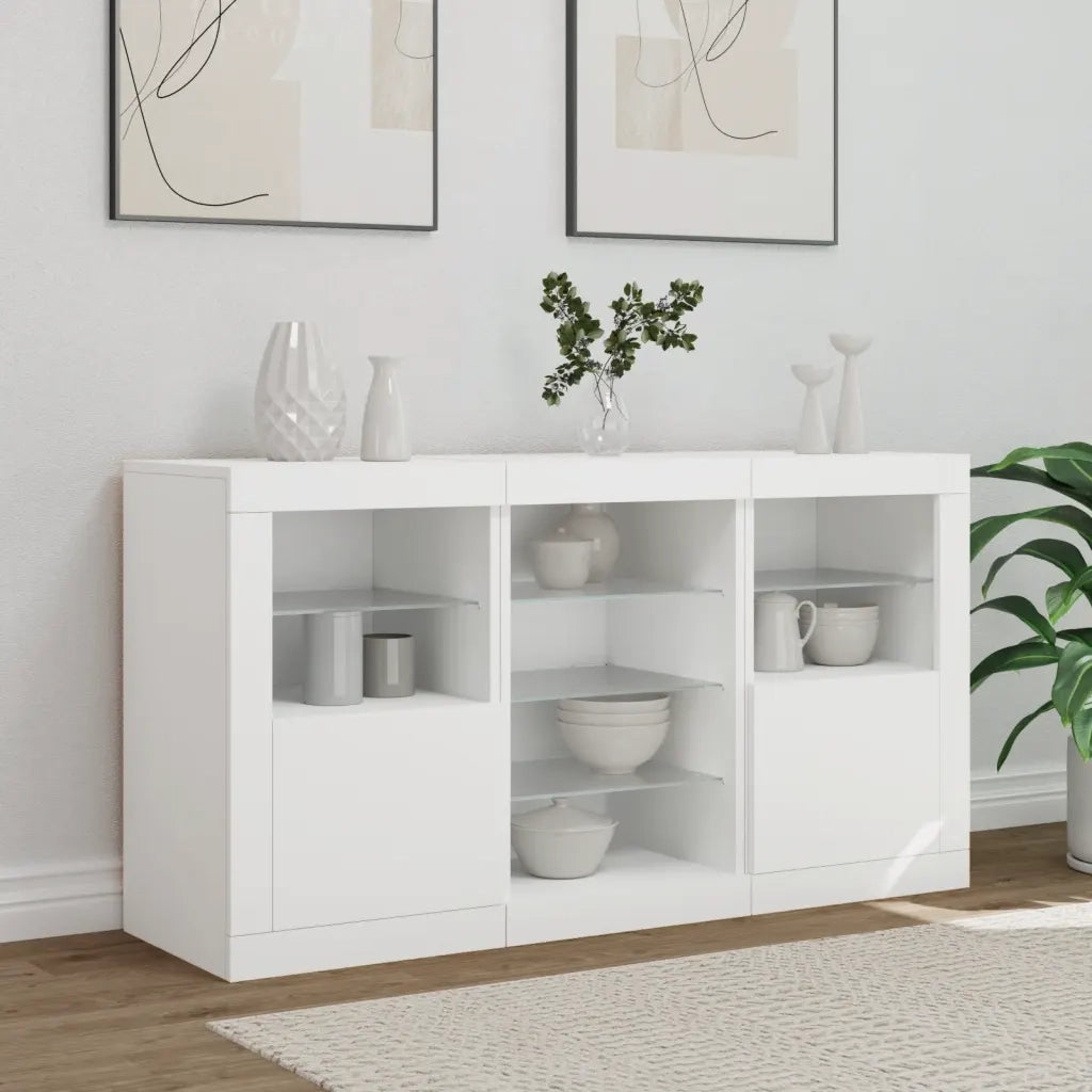 Credenza con Luci LED-Buffet-Armadio da cucina Bianca 123x37x67 cm 999872