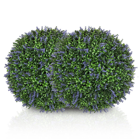 Set di 2 Piante Artificiali a Sfera Ø42 cm con Fiori di Lavanda per Casa e Giardino Verde e Viola