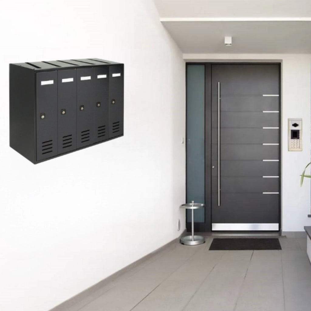ALUBOX CUBO Cassette Postali Condominiali 5 Posti 38,5X53X25 Cm In Lamiera Zincata Cassetta Postale Condominiale Verticale Da Esterno E Interno Protetto COLORE: ANTRACITE
