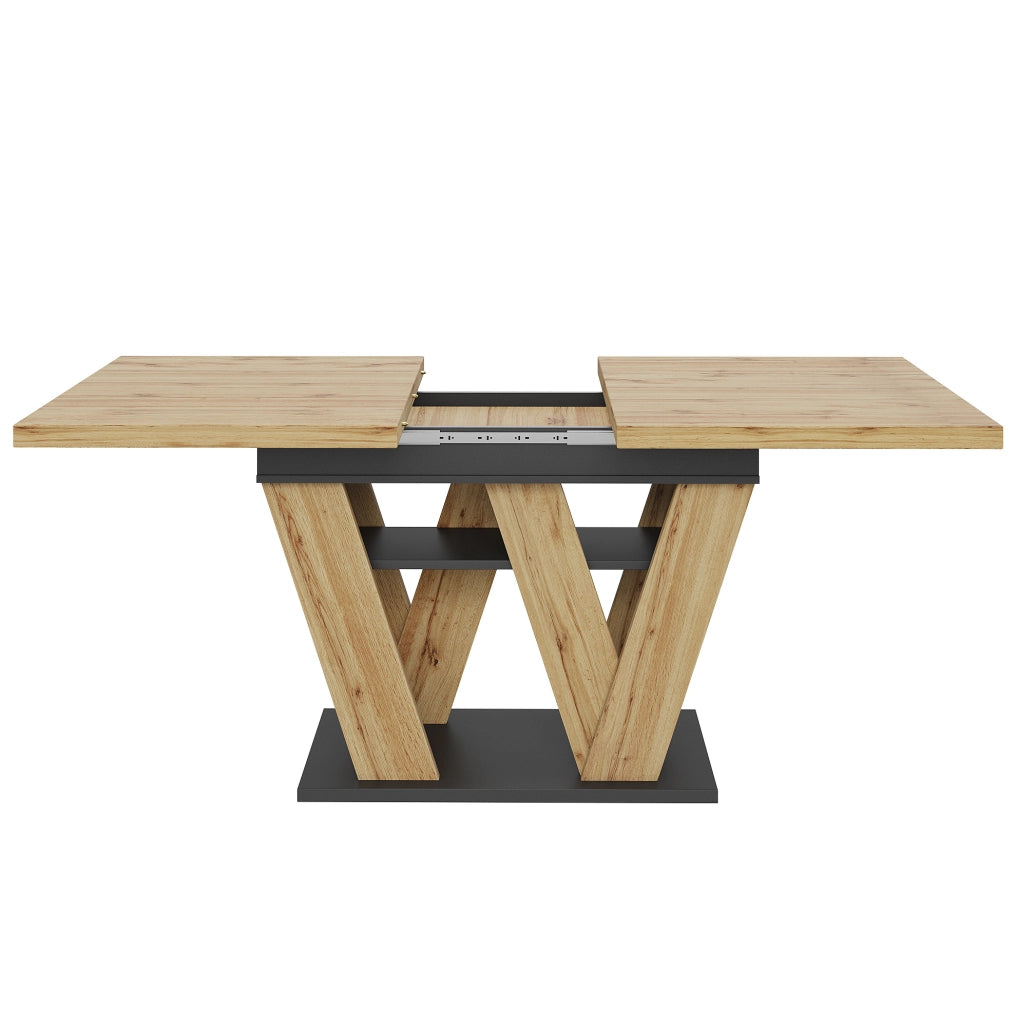Tavolo da pranzo allungabile 119-158.5x80x75 cm con vano contenitore; MDF nero e naturale