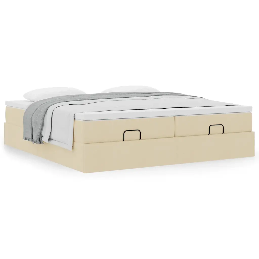 Struttura Letto Pouf con Materassi Crema 200x200 cm in Tessuto 3311253