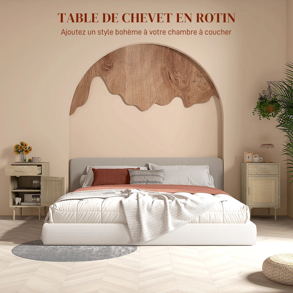 Comodino con cassetto e scaffale in rattan ¨C zephmum ¨C naturale 40x40x68,5 cm