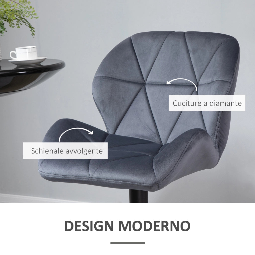 Sgabello da Bar con Schienale Regolabile ¨C Zephmum ¨C Velluto Grigio 51.5x57.5x93-114.5cm
