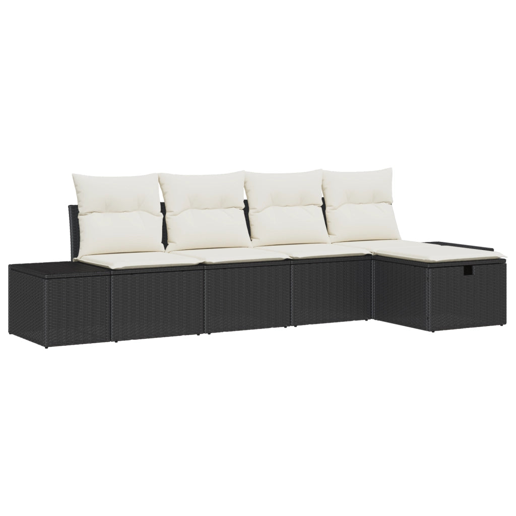 Set di Divani da Giardino da 5 Pezzi con Cuscini Nero Polyrattan
