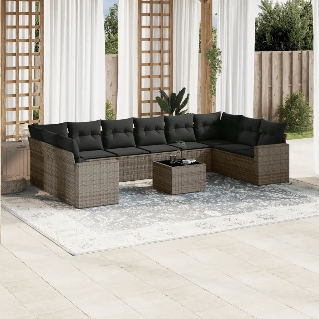 Set Divani da Giardino 11 pz con Cuscini in Polyrattan Grigiocod mxl 88481