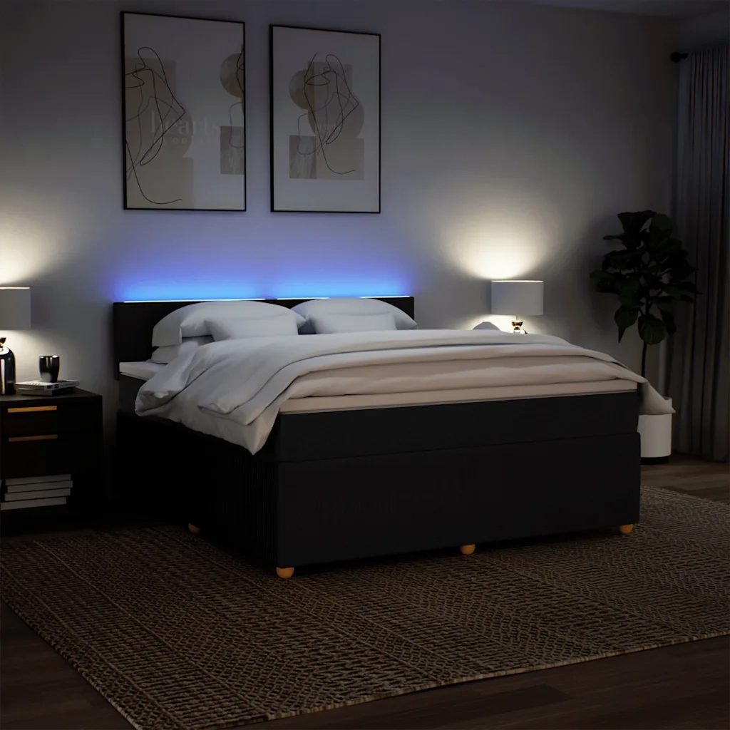 Giroletto a Molle con Materasso Nero 180x200 cm in Tessuto