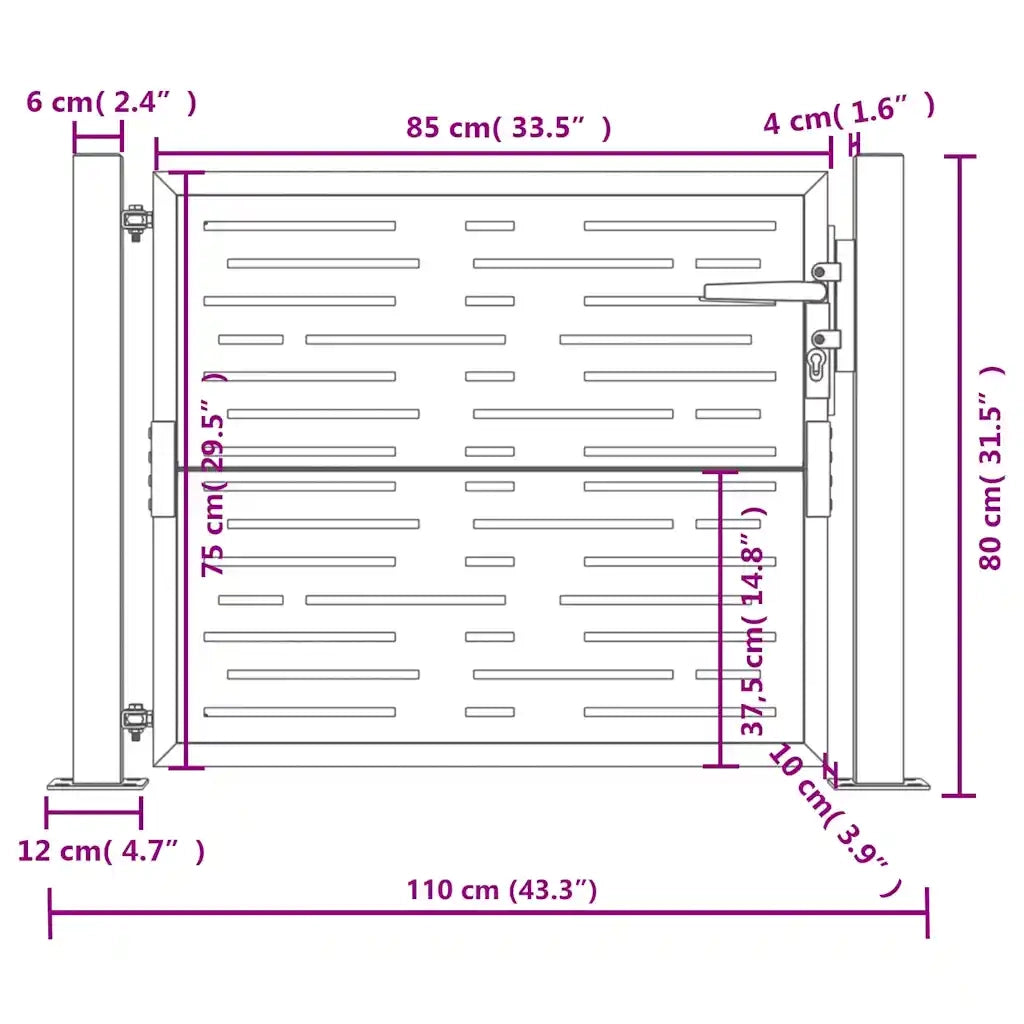 Cancello Giardino Antracite 105x80cm in Acciaio Design Quadrato