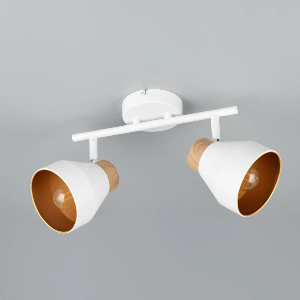 BARRA 2 SPOT E14 VALENTIN 32CM BIANCA/LEGNO/ORO