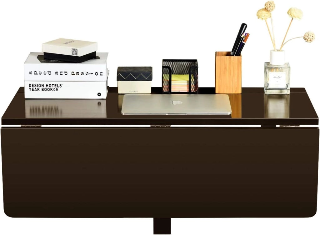 Tavolo Pieghevole a Muro, Piano Separato, Scrivanie Salvaspazio, Tavolino Pranzo in Legno, Supporto per Computer, Ideale per Camera Ragazzi e Appartamento, 80x60x45cm (Marrone)