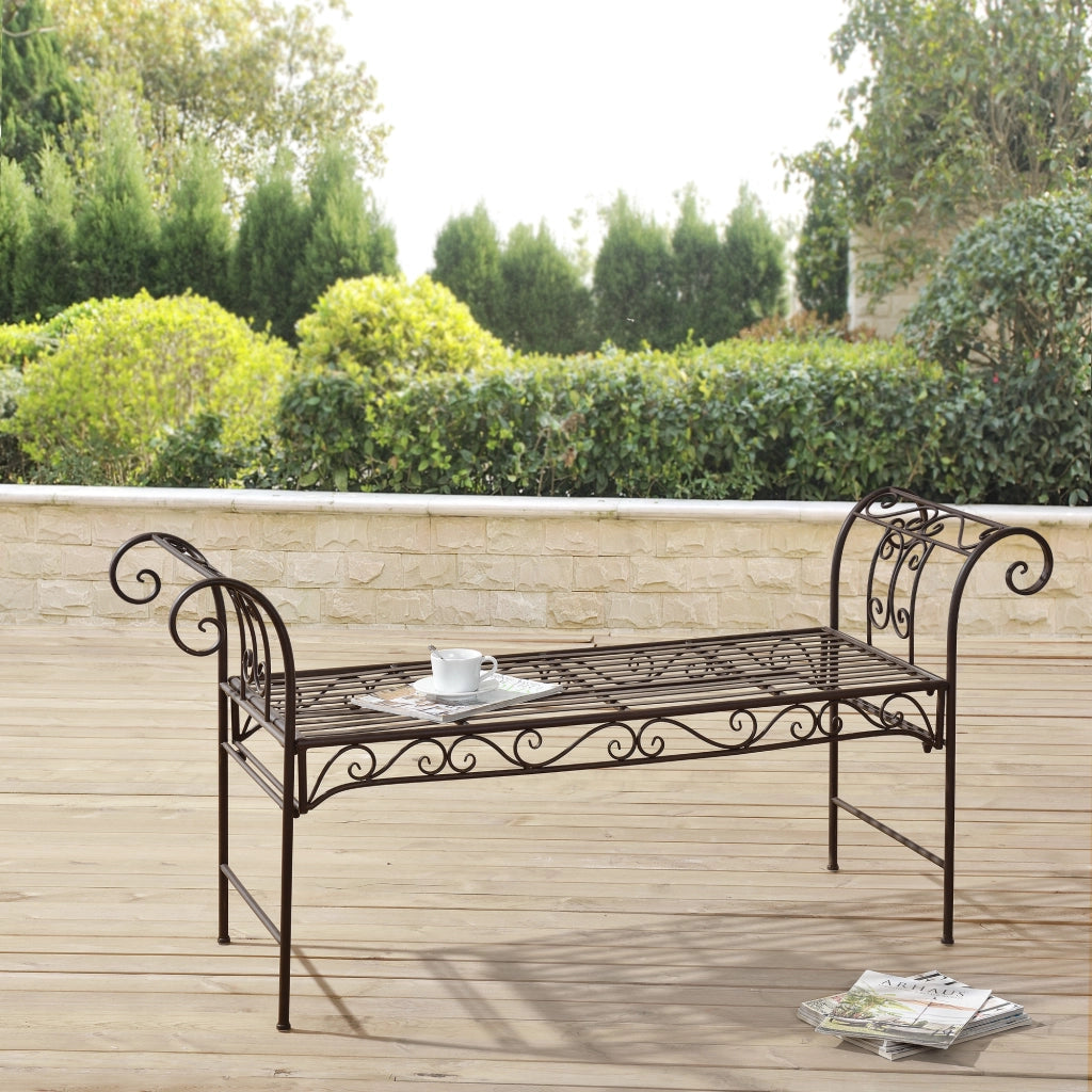 Panca da Giardino Cossila in Metallo con Braccioli Curvi 70 x 147 x 46 cm - Marrone [en.casa]