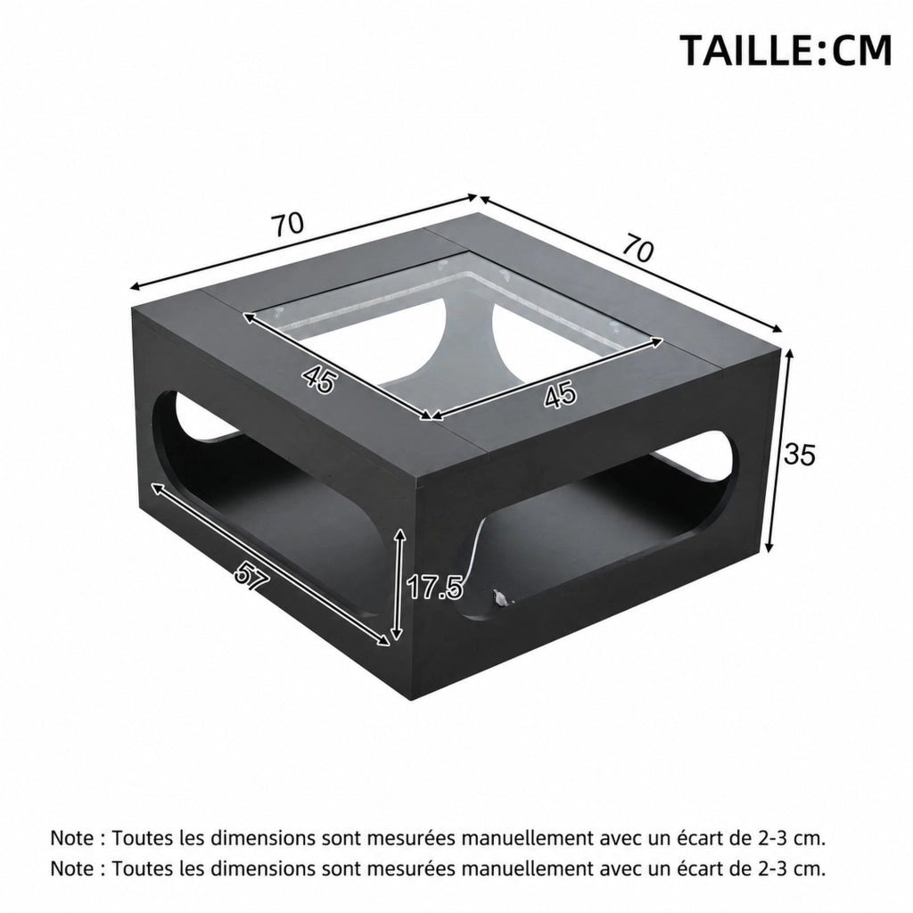 TAVOLINO DA SOGGIORNO 70x70x35 cm Nero in MDF e vetro temperato con LED