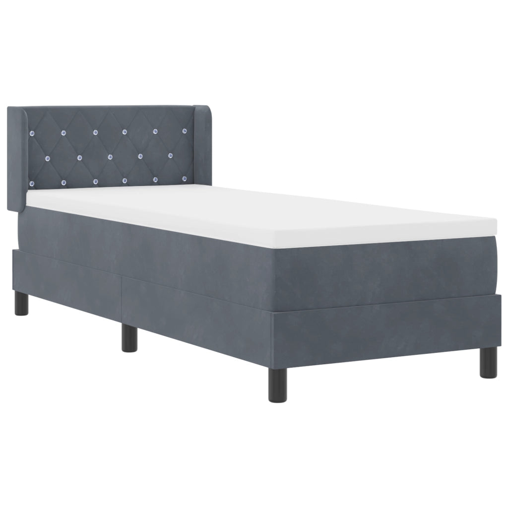 Letto Box Spring con Materasso Grigio Scuro 80x200 cm in Velluto