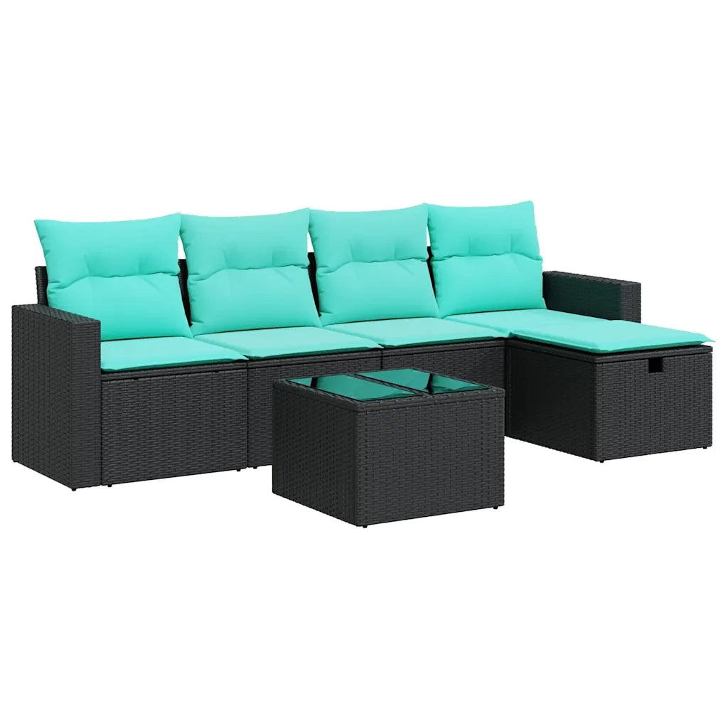 Set Divano da Giardino 6 pz con Cuscini Nero in Polyrattan