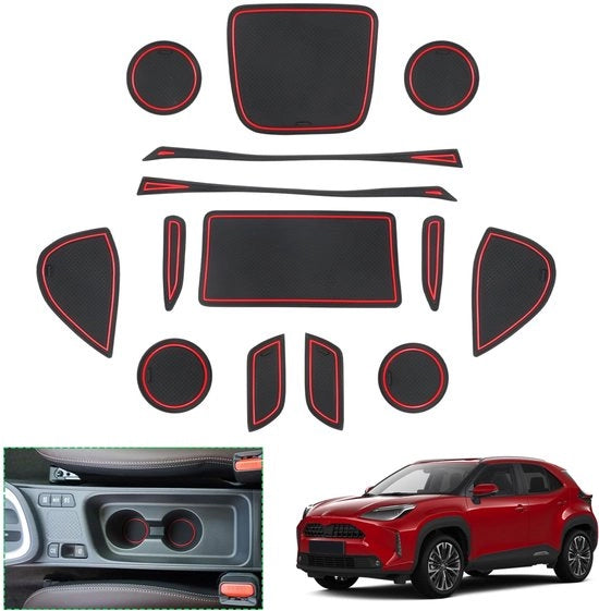Accessori per Toyota Yaris Cross 2021-2023 2024, Antislipmatten in gomma, Yaris Cross Hybrid XP210, Middenconsolematten, Deurnaadmatten, Accessori per Yaris Cross (Rossa)