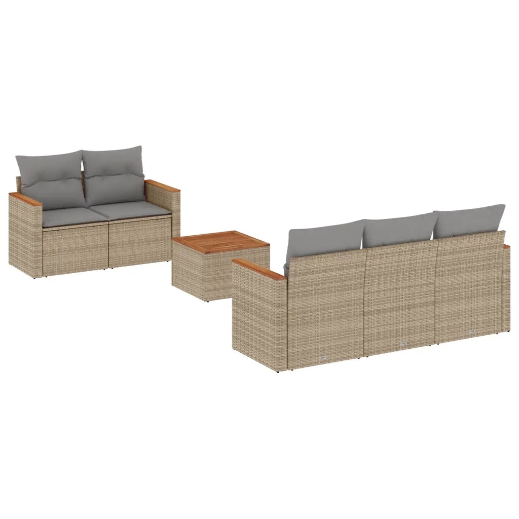 Set Divano da Giardino 6 pz con Cuscini Beige in Polyrattan