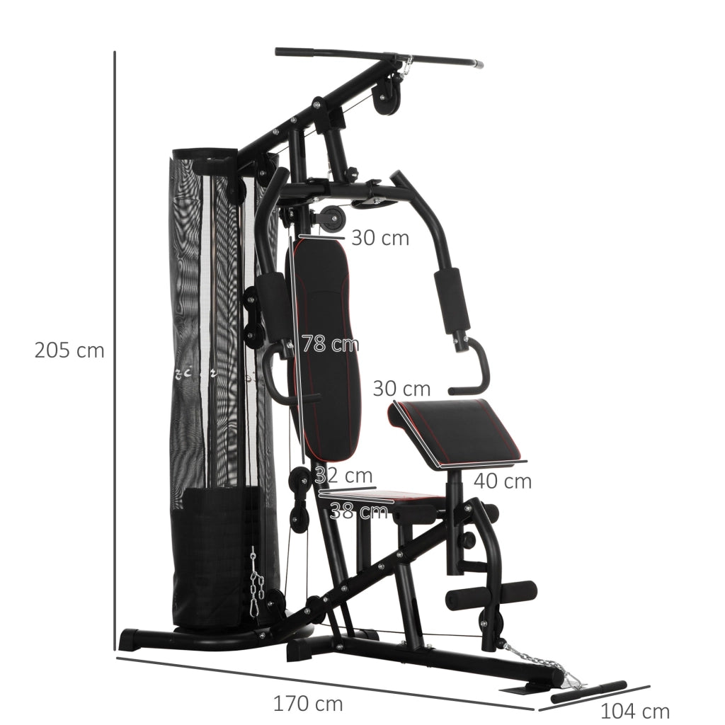 Easycomfort Stazione Fitness con Pesi da 45kg in Acciaio per Allenamento a Casa, 170x104x205cm, Nero
